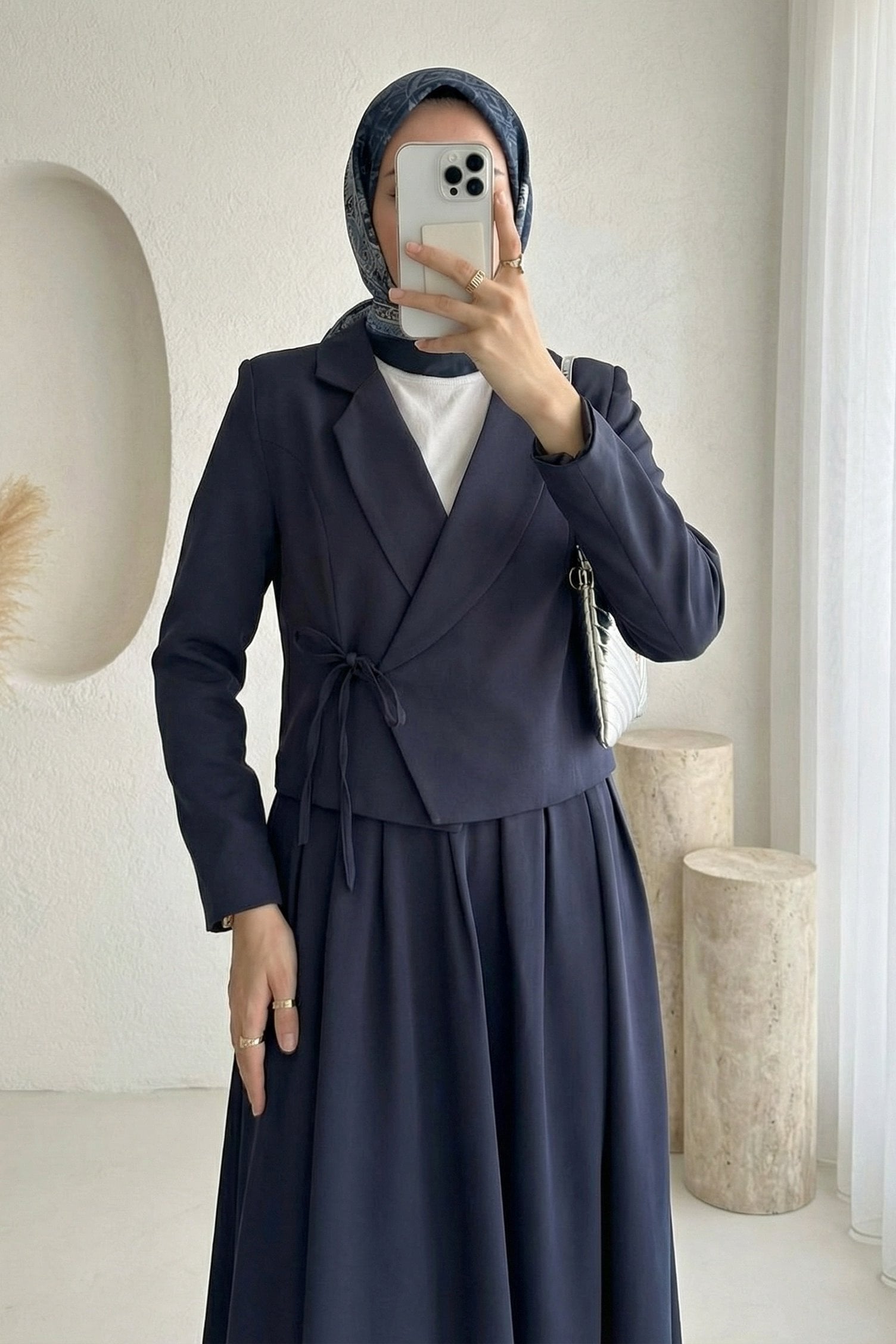 Navy Blue Wrap Jacket and Skirt Two-Piece Suit Set - Podyumplus - by Peralane - photo 2