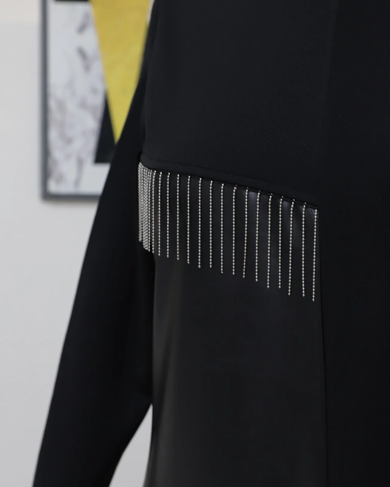 Black Long-Sleeved Tie-Waist Tiered Dress with Decorative Detail - Podyumplus - by Peralane - photo 7