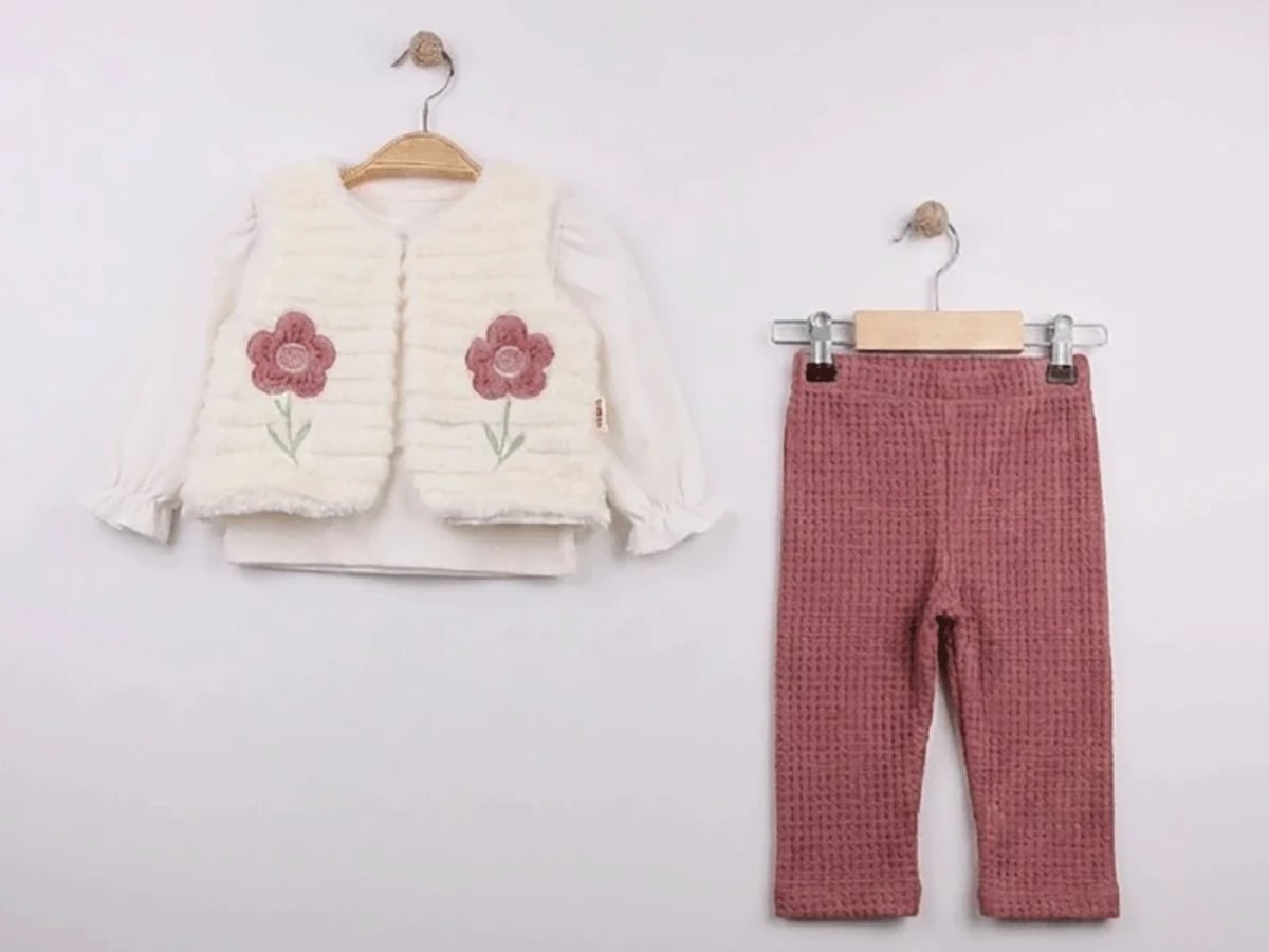 Girls' 3-Piece Floral Bear Print Baby Set in Rose Pink - Elci Baby - by Peralane