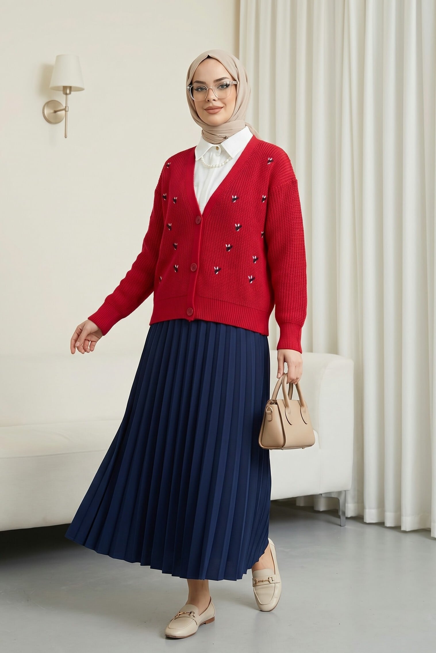 Embroidered Three-Button Hip-Length Cardigan - Fuchsia - Podyumplus - by Peralane - photo 2