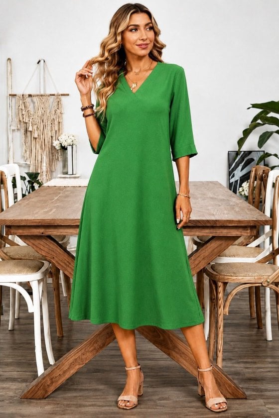Women's Short Sleeve V-Neck Crepe Midi Dress - Janes - by Peralane - photo 3