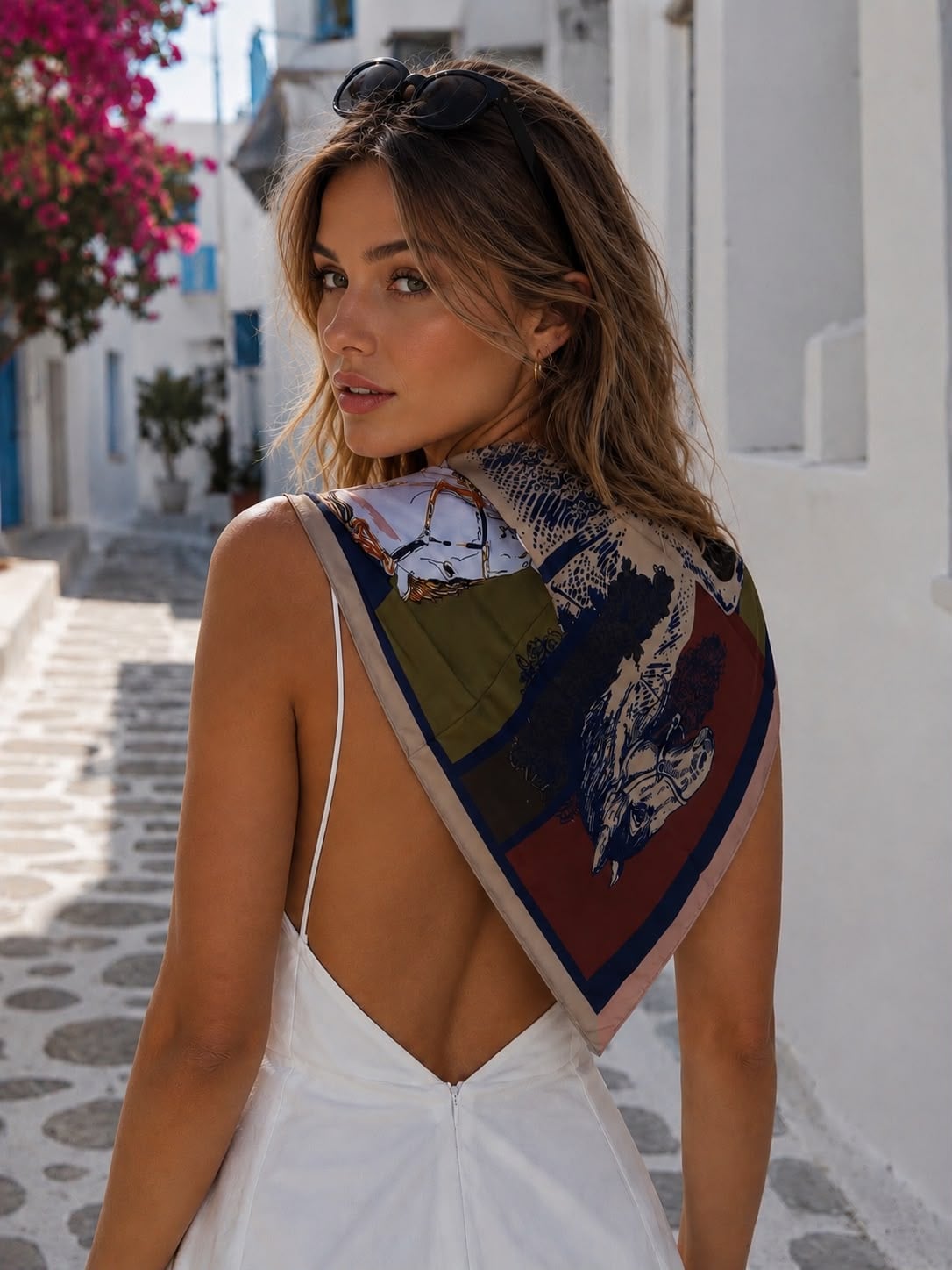 Navy Equestrian Print Square Scarf 70x70 cm - Nesvay - by Peralane
