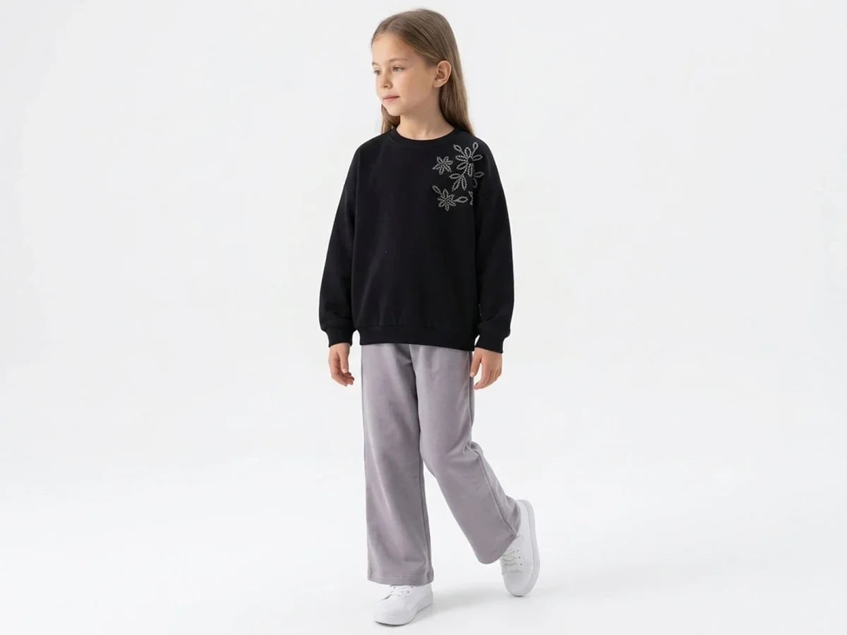 Floral Print Fleece Girls' Sweatshirt and Trousers Set - Vovido - by Peralane