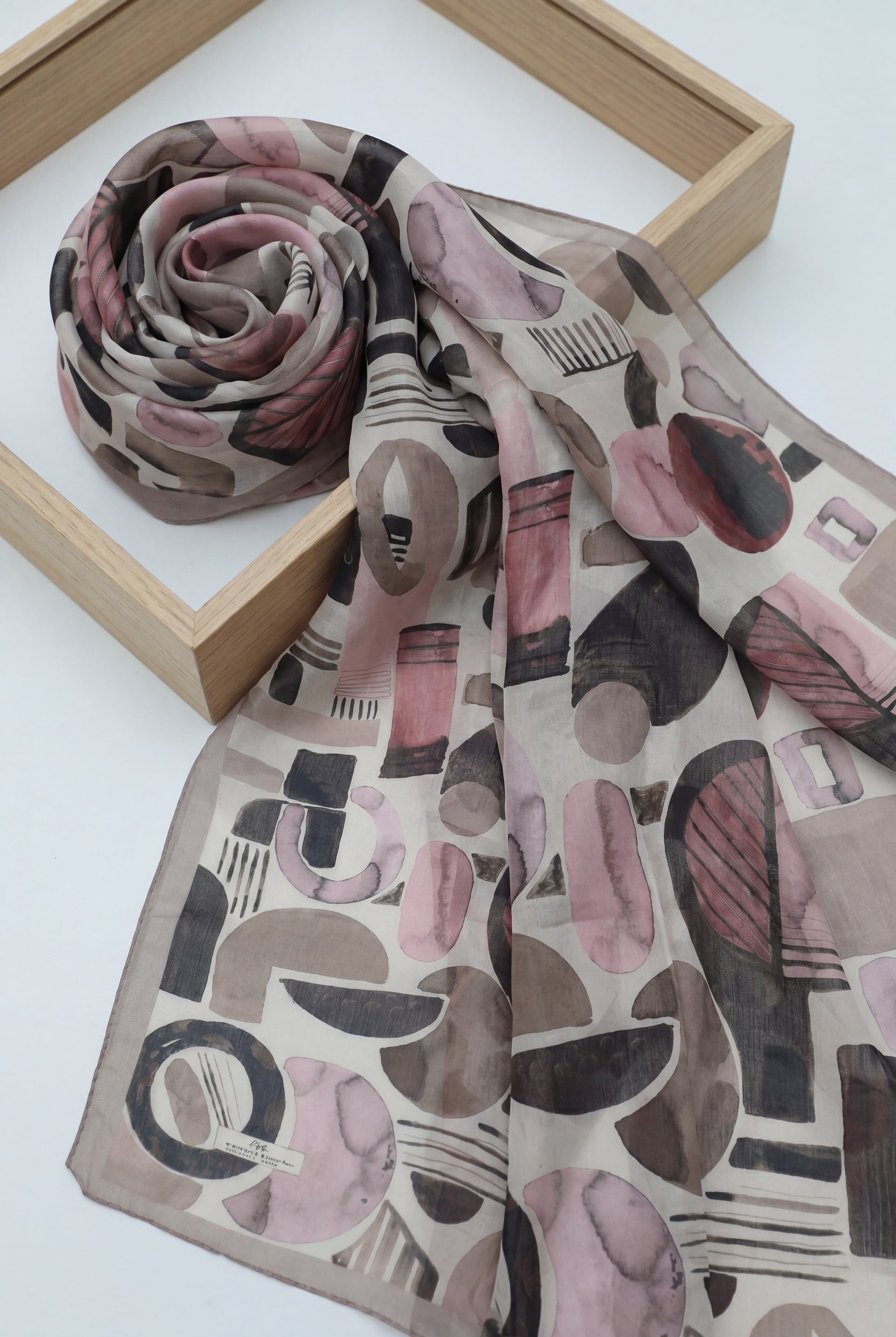 Watercolor Textured Graphic Print Cotton Scarf - Light Beige - Podyumplus - by Peralane - photo 2