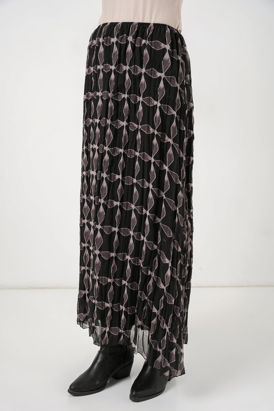 Women's Patterned Lined Chiffon Skirt - Black - Bigdart - by Peralane - photo 3