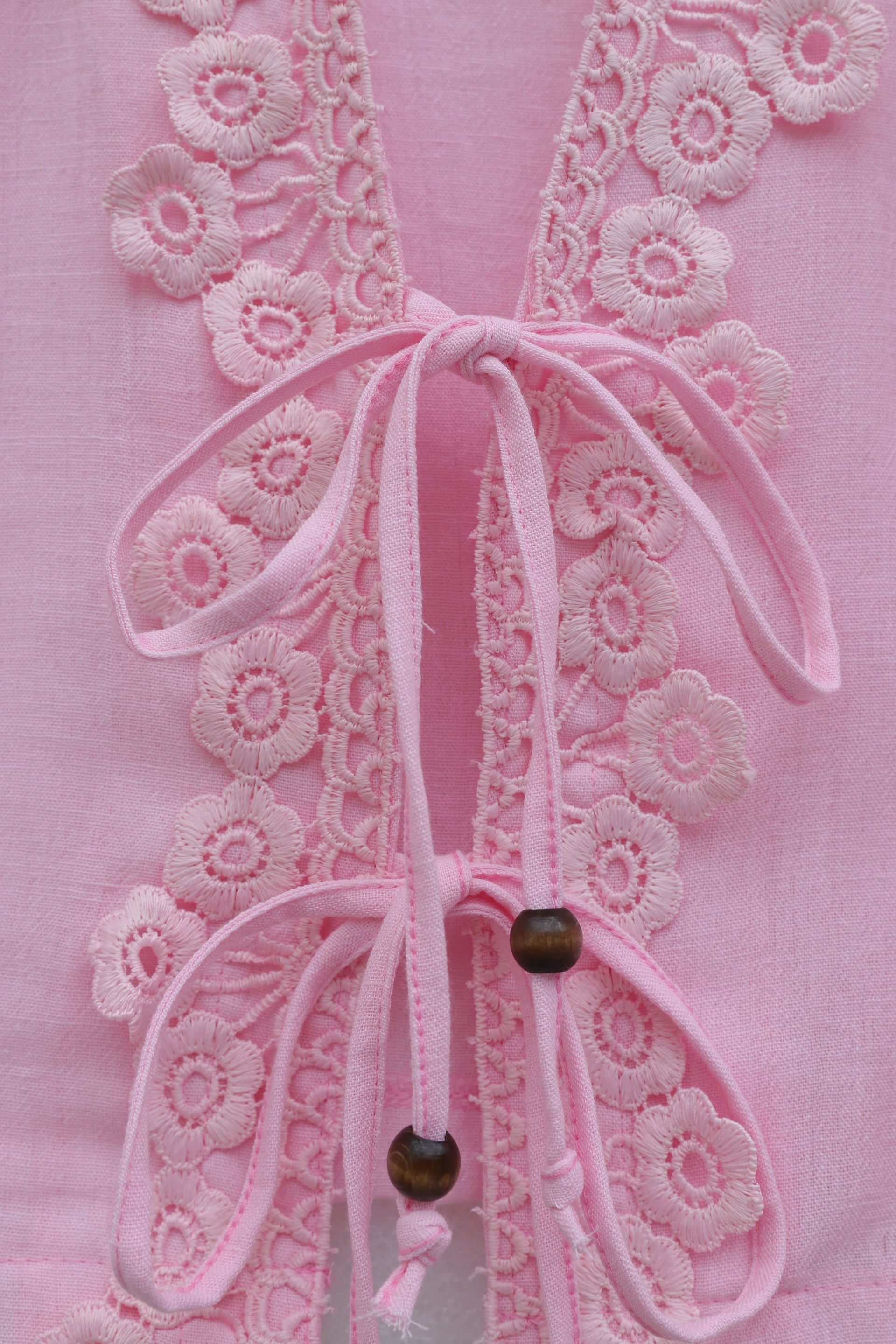 Tie-Front Lace Detail Lined Skirt Linen Look Set - Pink - Podyumplus - by Peralane - photo 3