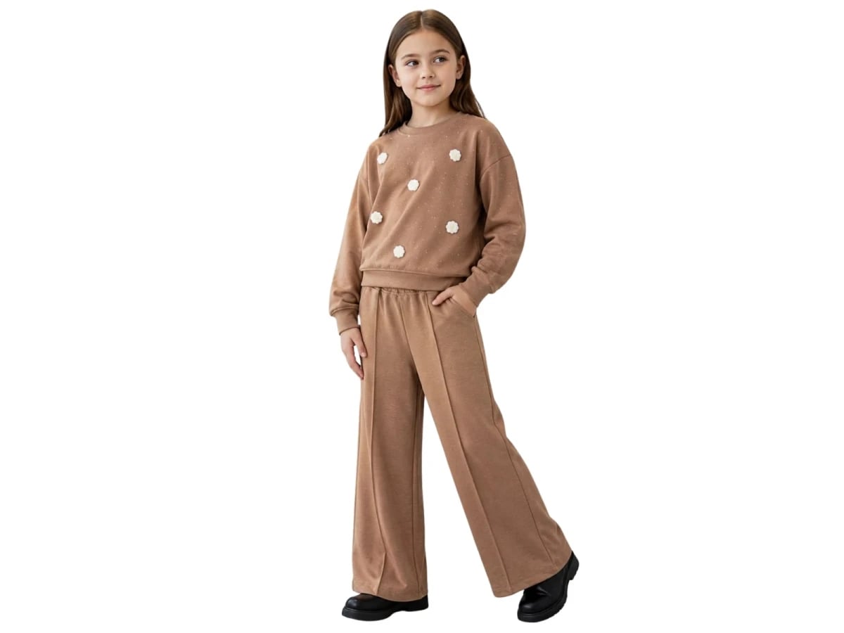 Girls' Sequined Floral Embroidered Two-Piece Sweatshirt and Trousers Set - Incilay - by Peralane