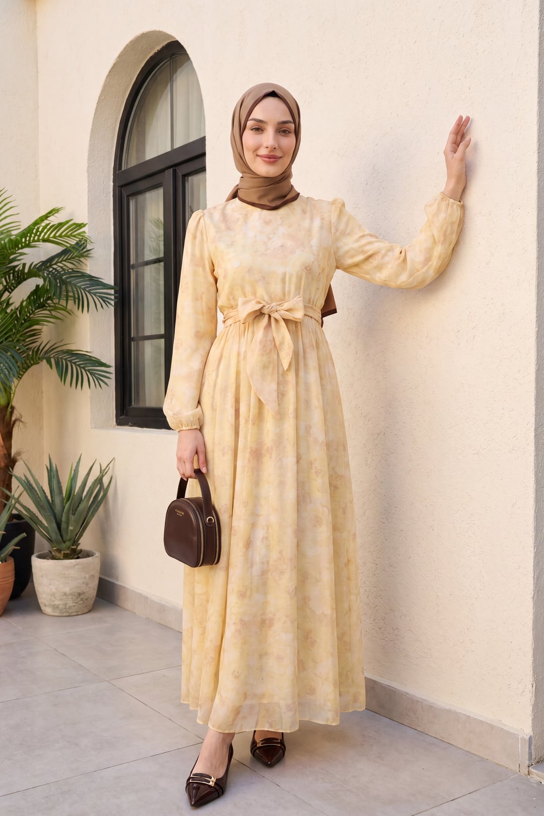 Belted Balloon Sleeve Lined Tulle Voile Dress - Yellow - Podyumplus - by Peralane - photo 4