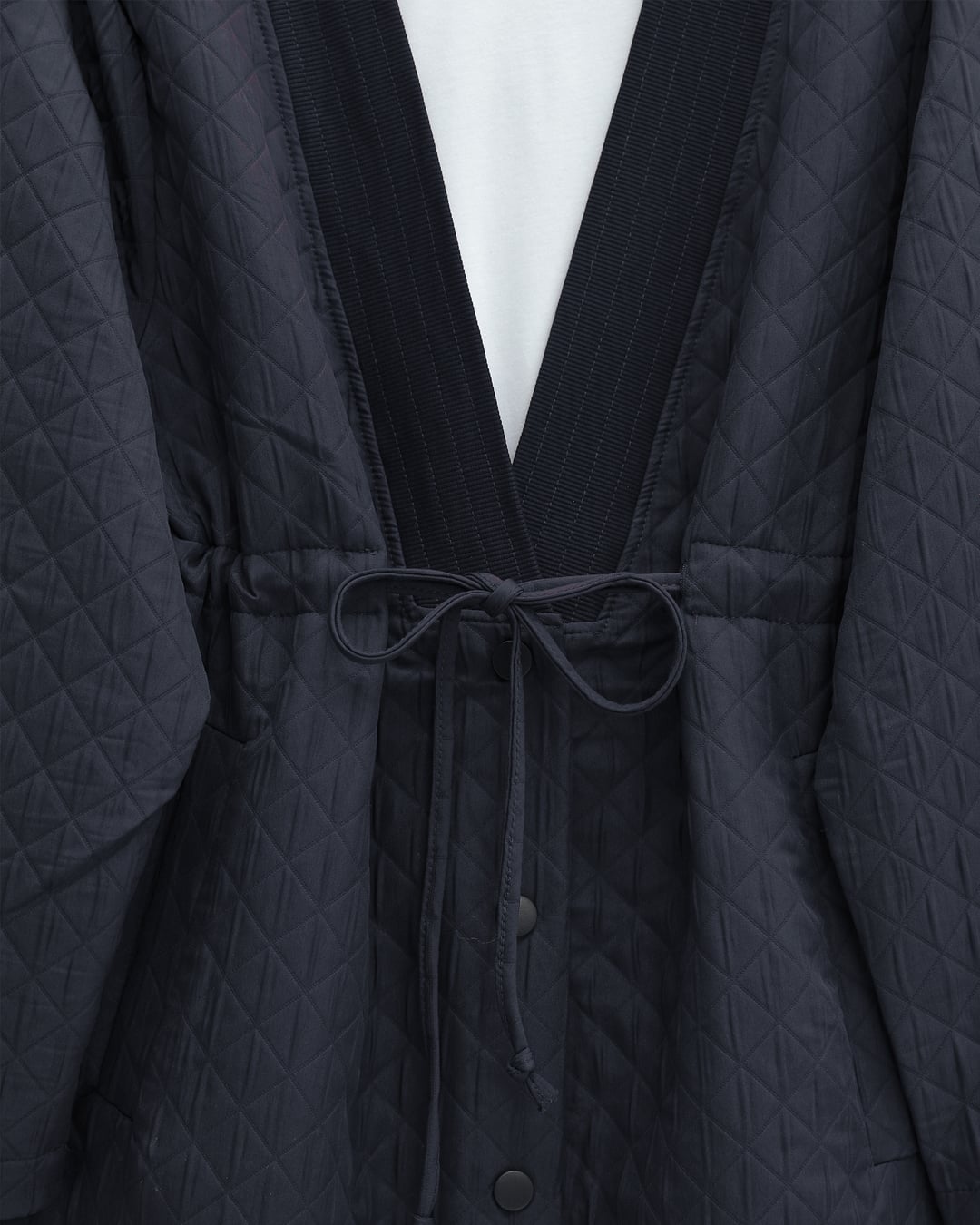 Navy Blue V-Neck Drawstring Waist Quilted Jacket - Podyumplus - by Peralane - photo 2
