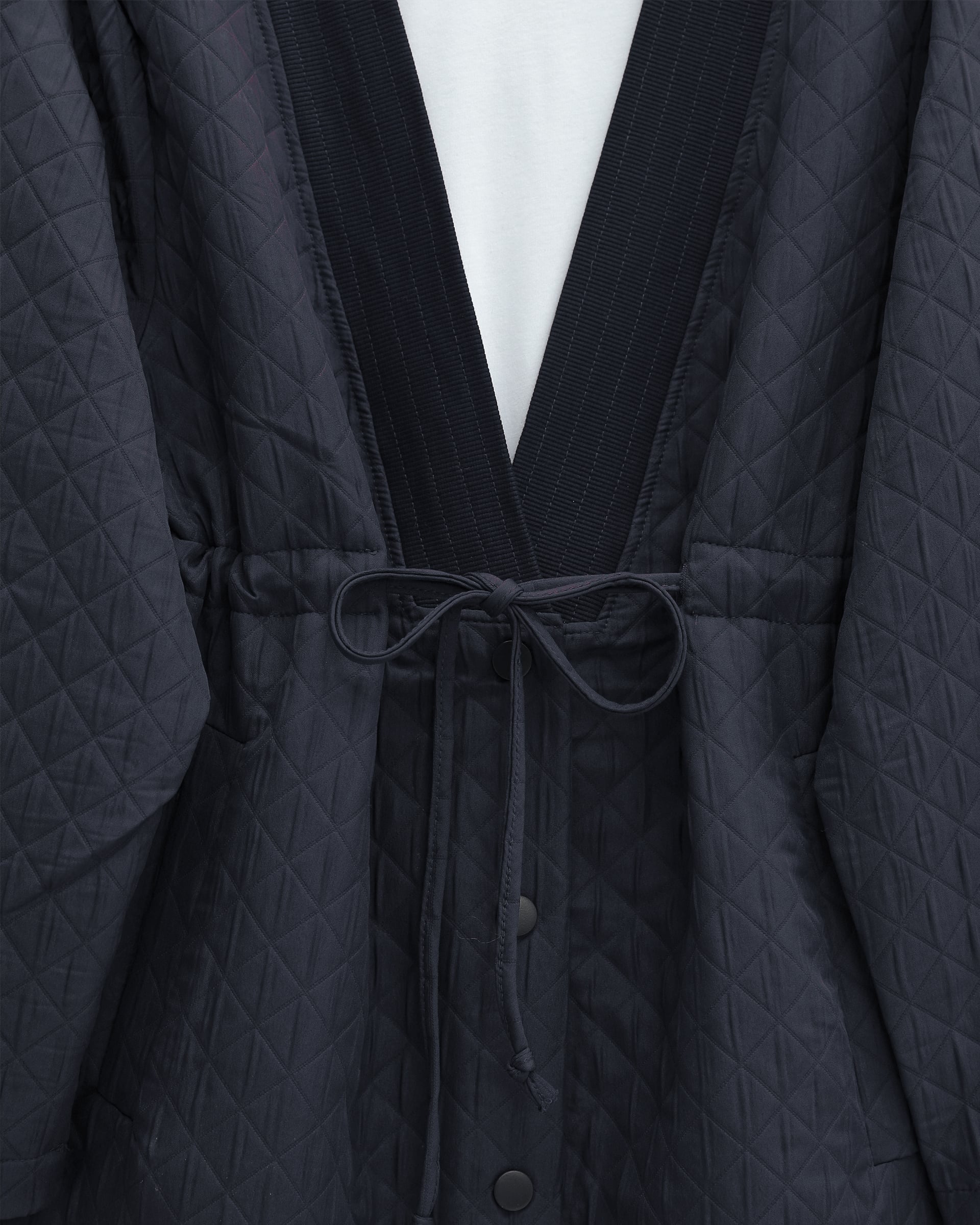 Navy Blue V-Neck Drawstring Waist Quilted Jacket - Podyumplus - by Peralane - photo 2
