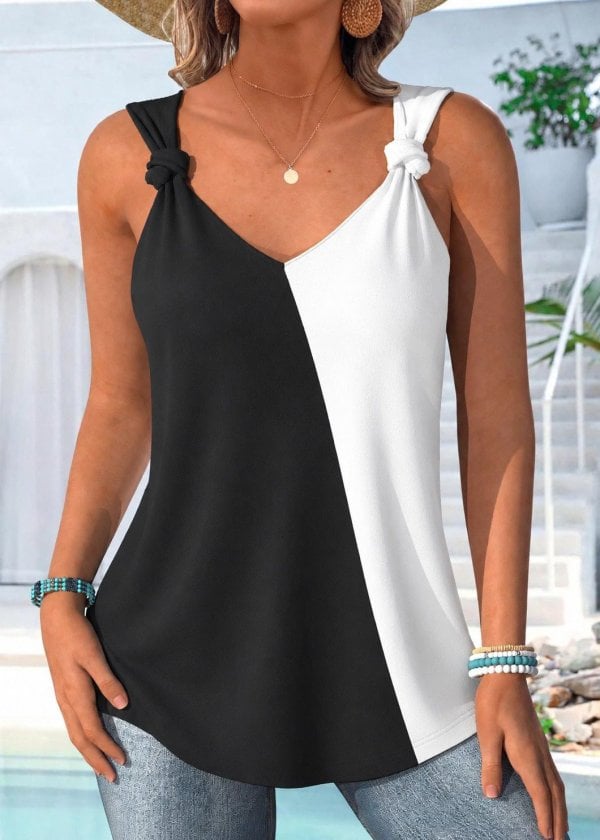 Women's Color-Block V-Neck Tank Top with Knotted Straps - Pack of 6 - Janes - by Peralane