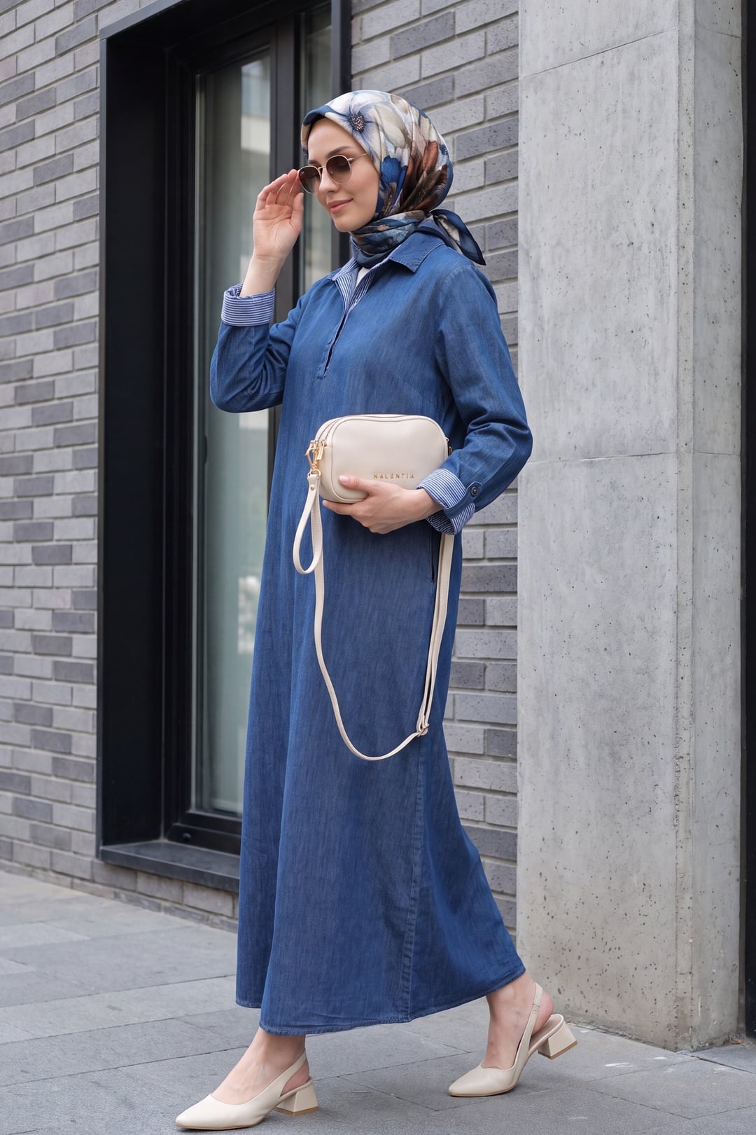 Buttoned Collar Pocket Detail Rolled Sleeve Tencel Denim Dress - Navy - Podyumplus - by Peralane - photo 2