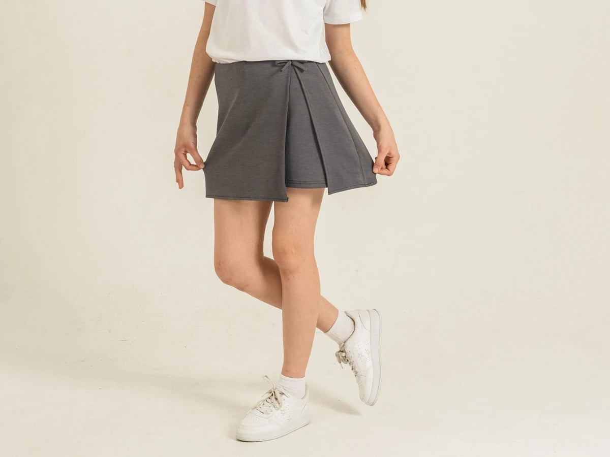 Girls' Wrap Skort with Bow Detail - Smoke Grey (Pack of 4) - Nickel - by Peralane