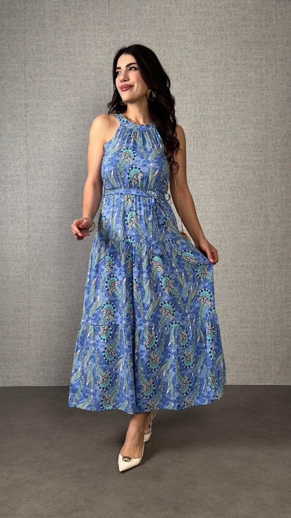 Women's Halter Neck Tie Waist Tiered Maxi Dress with Paisley Print - Janes - by Peralane - photo 3