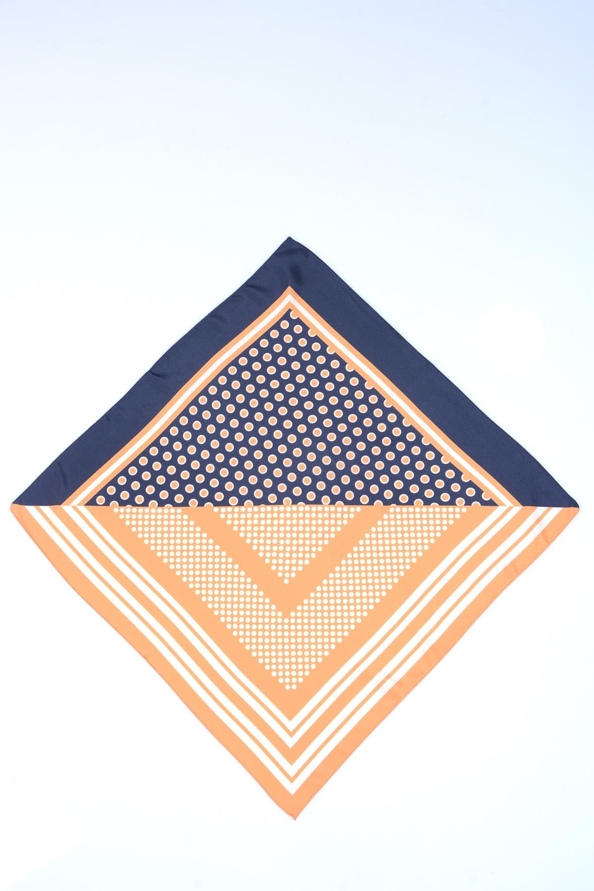 Patchwork Patterned Orange Satin Bandana Scarf 50x50 cm - Nesvay - by Peralane - photo 4