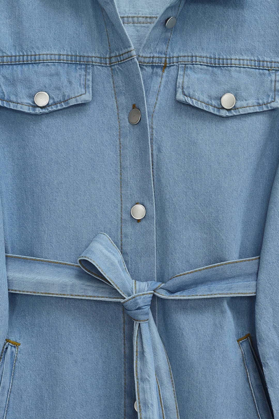 Buttoned Waist Belted Pocket Denim Co-ord Set - Light Blue - Podyumplus - by Peralane - photo 5
