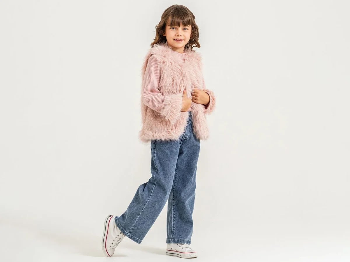 Girls' Striped Three-Piece Set with Faux Fur Vest - Pampal Kids - by Peralane