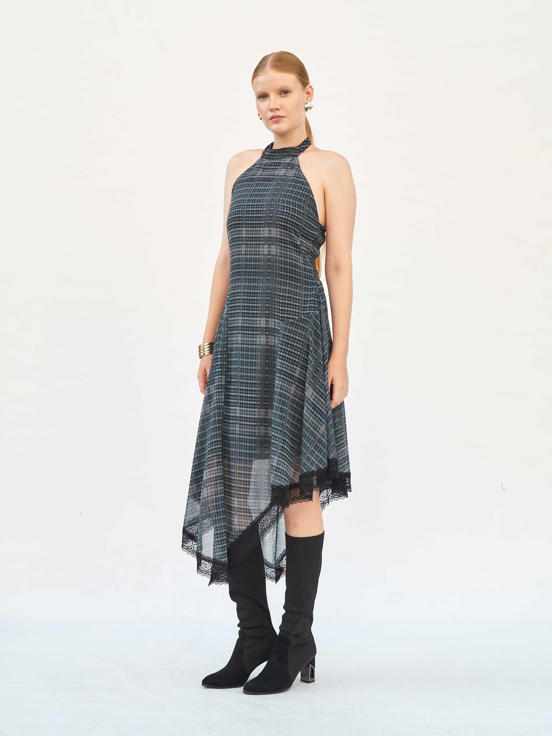 Lace Trim Plaid Maxi Dress - Lefon - by Peralane - photo 4