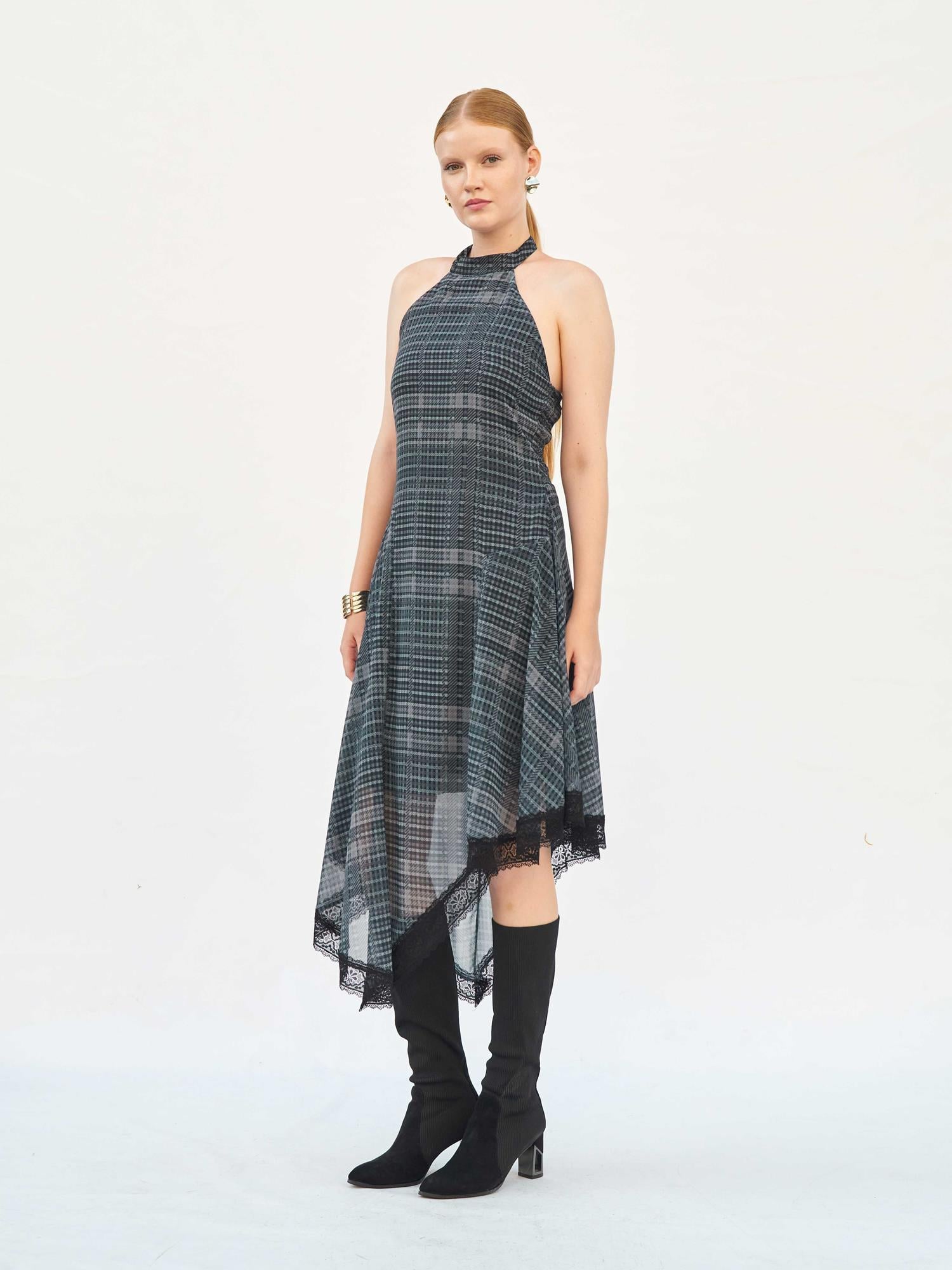 Lace Trim Plaid Maxi Dress - Lefon - by Peralane - photo 4