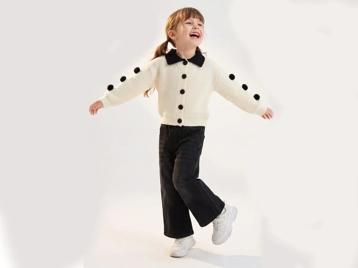 Girls' Knit Cardigan Set with Pom-Pom Details - Incilay - by Peralane