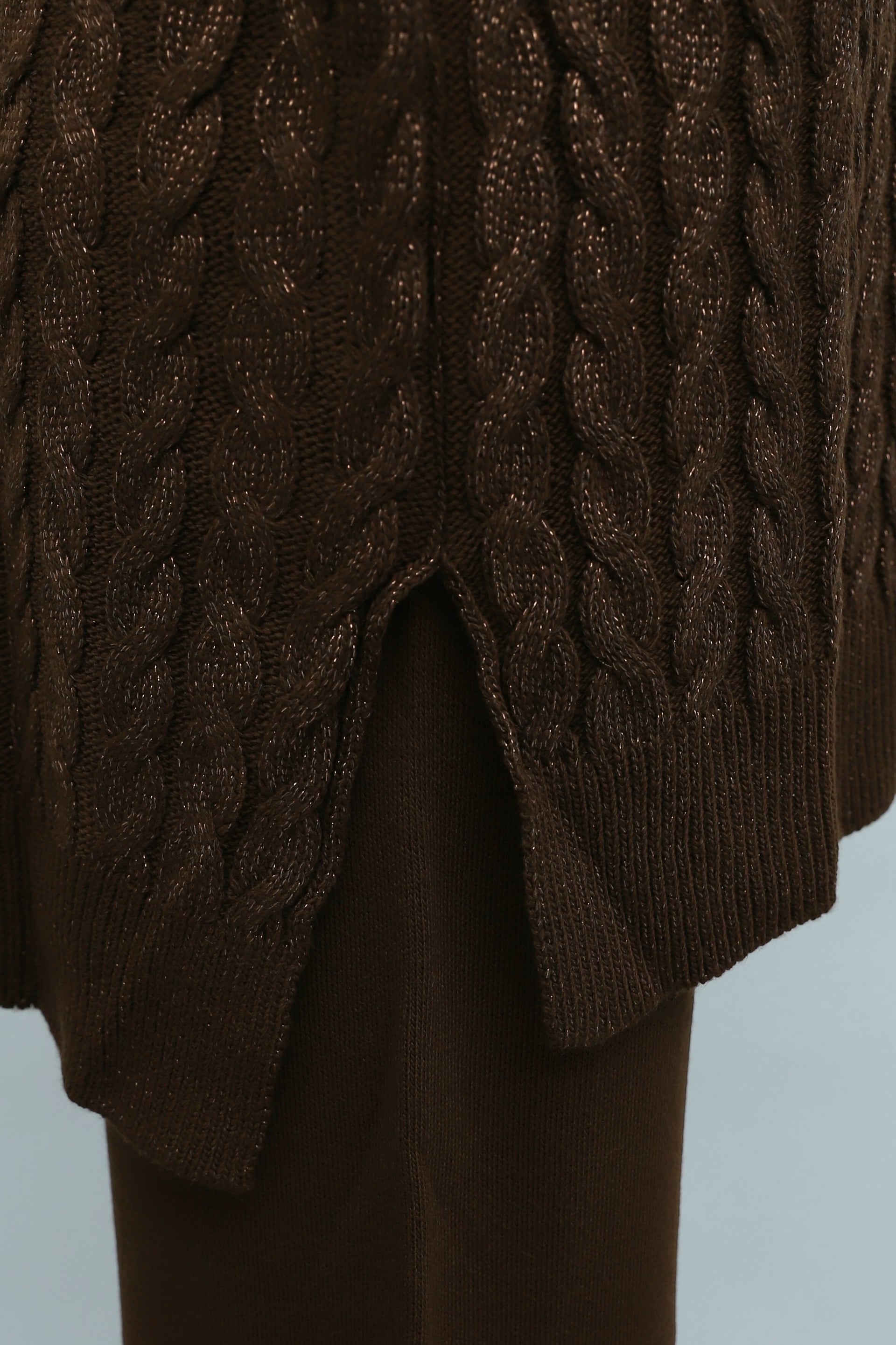 Half-Collar Slit Silver Knit Sweater and Trousers Set - Brown - Podyumplus - by Peralane - photo 5