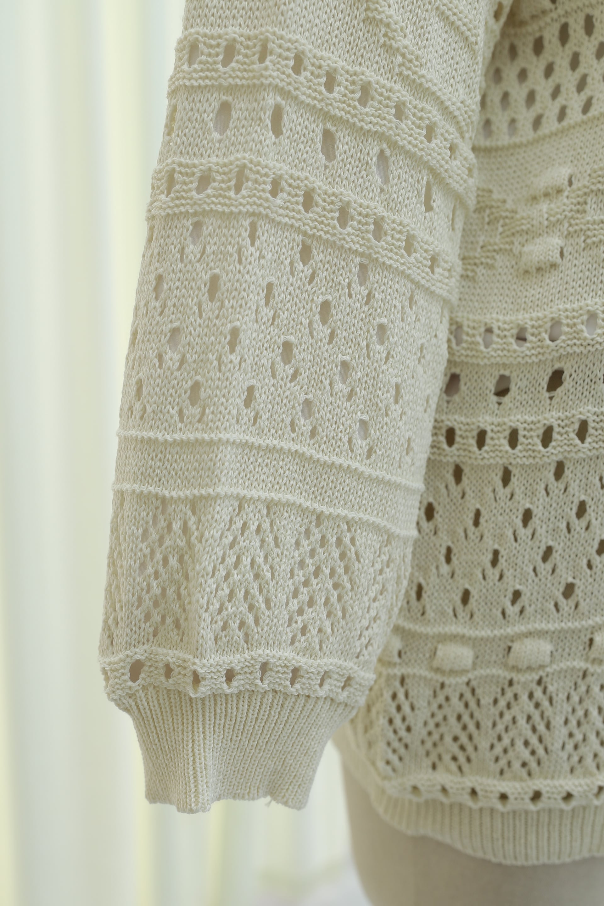 Ajour Patterned Knit Cardigan with Pom-Pom Details - Ecru - Podyumplus - by Peralane - photo 6