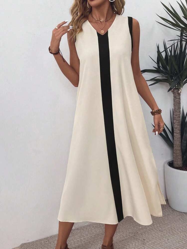 Women's Sleeveless V-Neck Striped Maxi Dress with Side Slits - Janes - by Peralane - photo 2