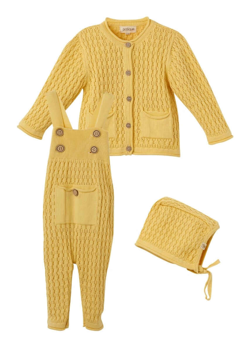 Baby Girl Organic Cotton Knit 4-Piece Set (Cardigan, Overalls, Bonnet) - Uludag Triko - by Peralane