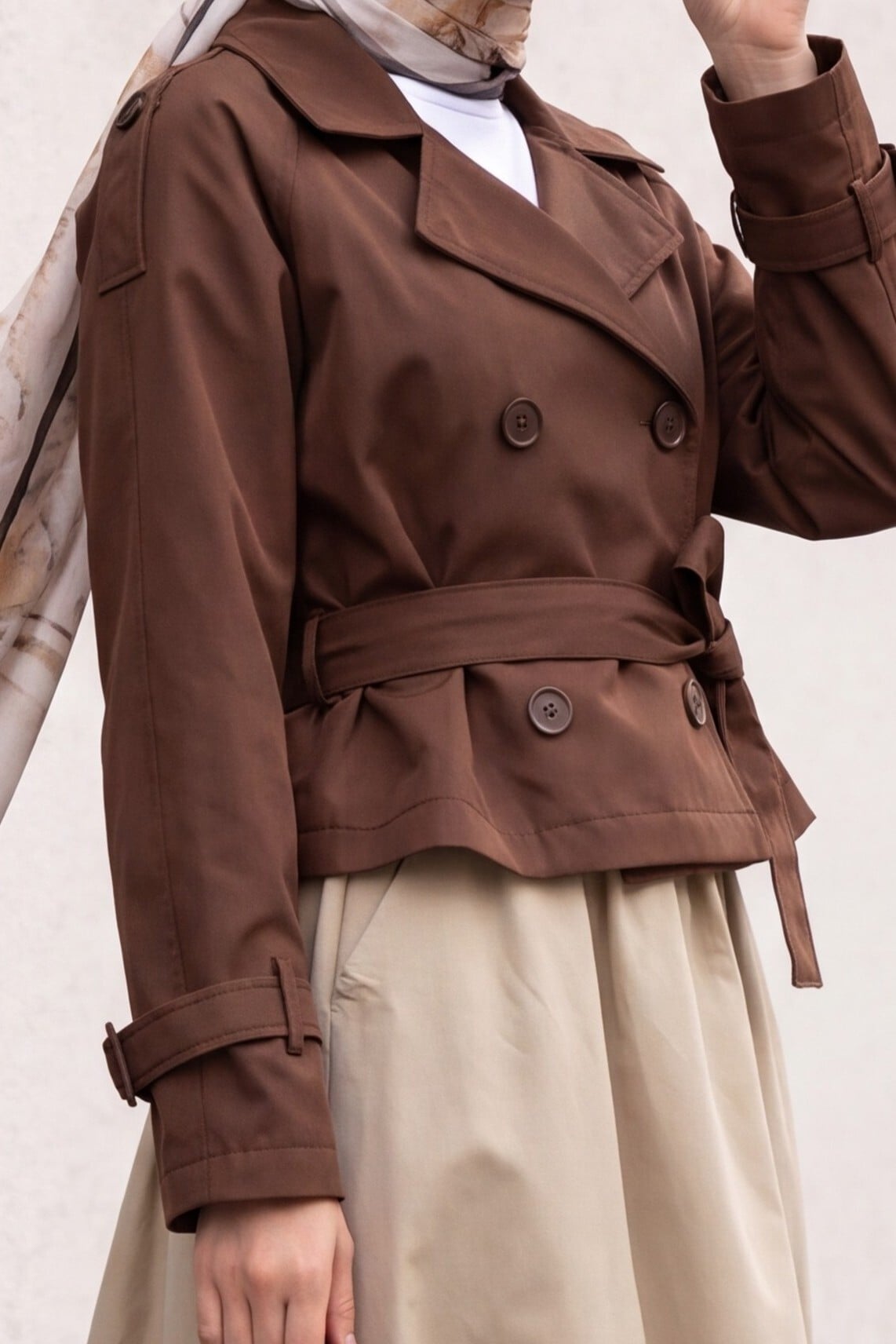 Women's Belted Short Trench Coat - Brown - Wholeskop - by Peralane - photo 6
