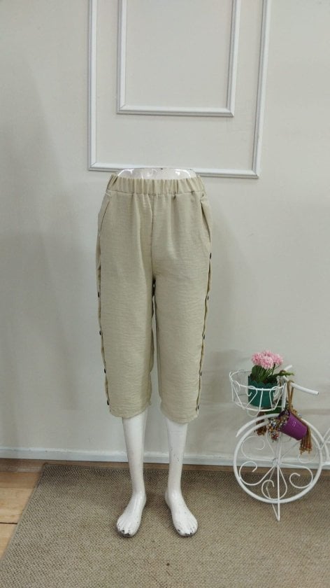 Women's High-Waist Elasticated Side-Button Detail Midi Trousers - Janes - by Peralane - photo 4