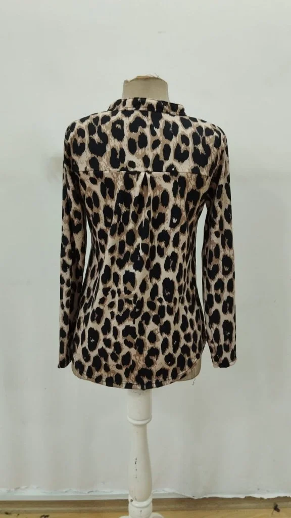 Women's Long Sleeve Quarter-Zip Leopard Print Blouse - Janes - by Peralane - photo 6