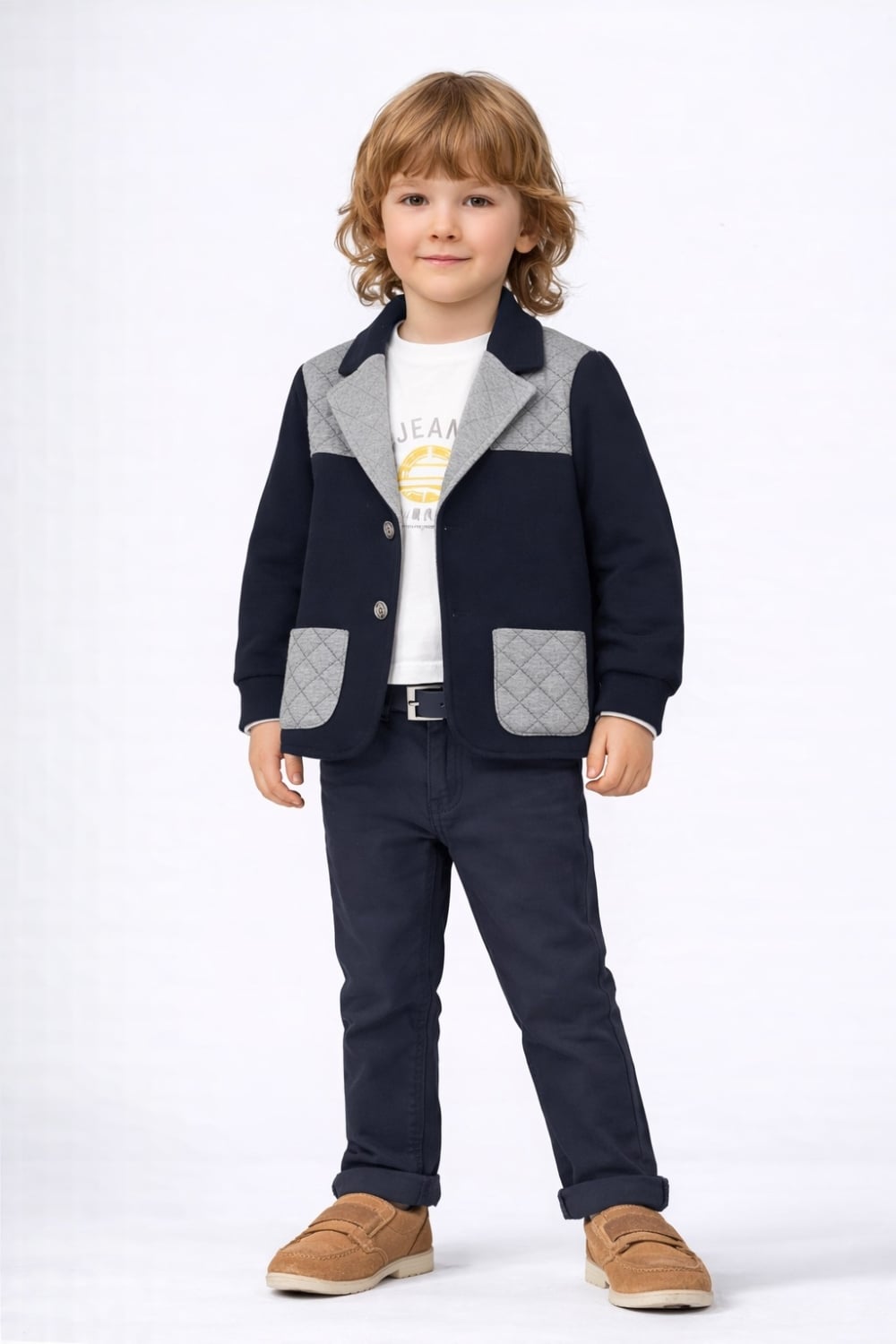 Boys' Navy Blue Suit Blazer with Quilted Detail - Pack of 4 - Has Bereket - by Peralane