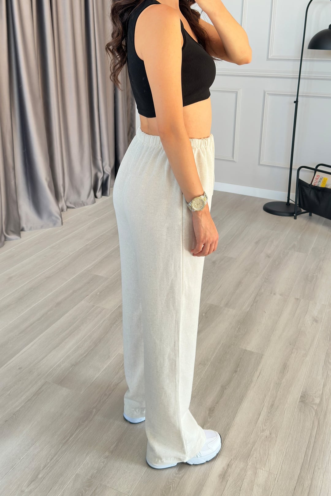 Stone Linen Drawstring Wide-Leg Trousers - Lustri̇n - by Peralane - photo 4