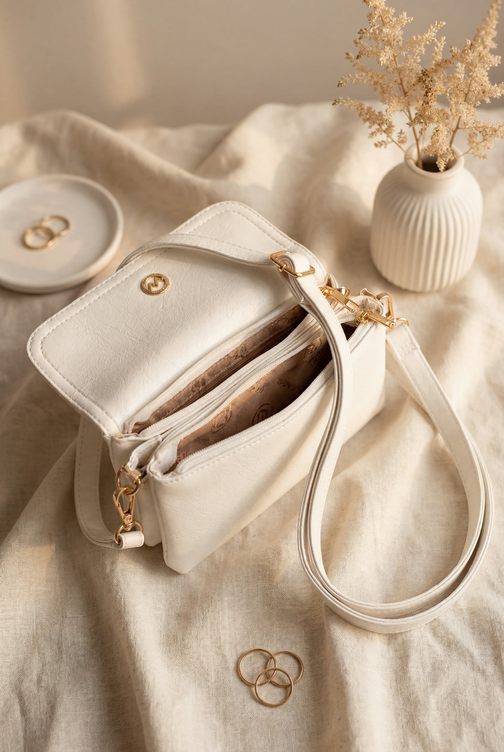 White Faux Leather Double-Compartment Crossbody Bag - Podyumplus - by Peralane - photo 2