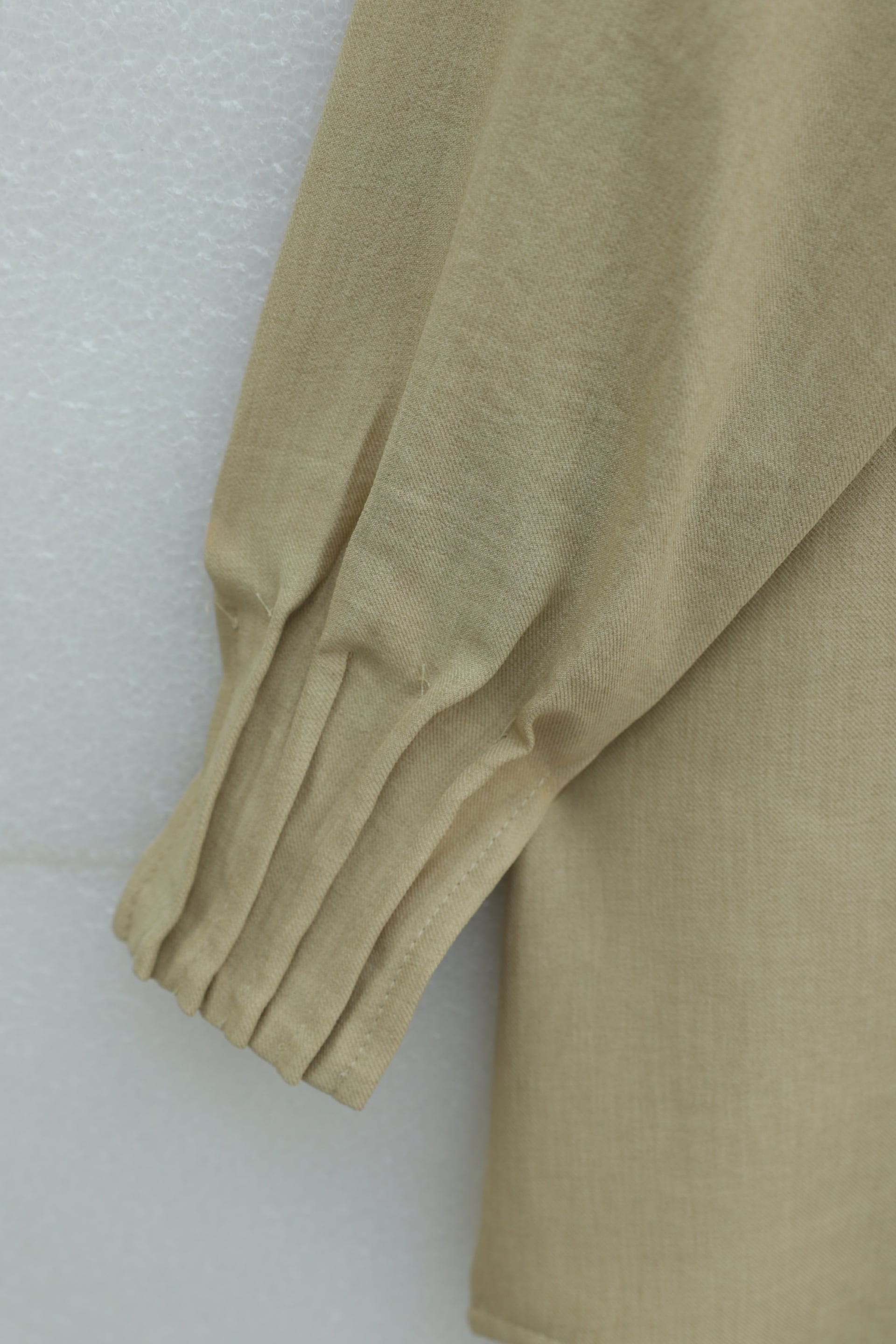 Oversize Beige Tunic Shirt with Band Collar and Pleated Cuffs - Podyumplus - by Peralane - photo 11