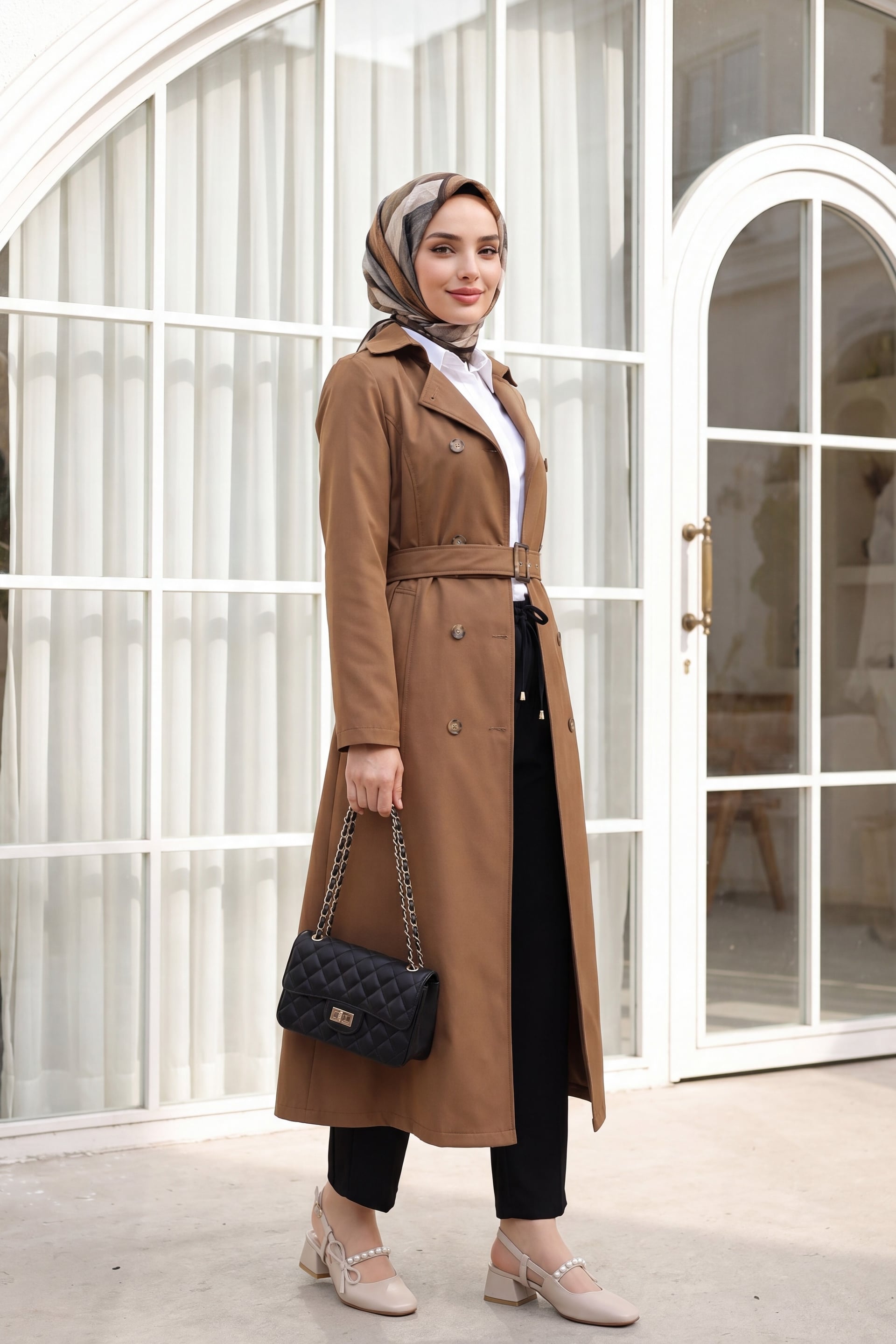 Women's Double-Breasted Belted Trench Coat in Brown - Podyumplus - by Peralane - photo 6