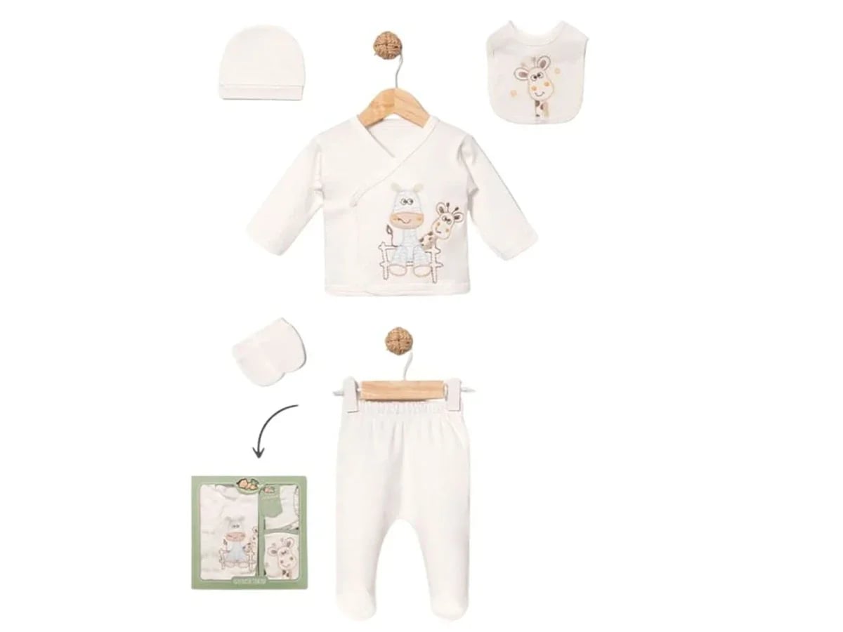 Giraffe Detail 5-Piece Hospital Exit Baby Boy Bodysuit Set - Baby Zuhu - by Peralane