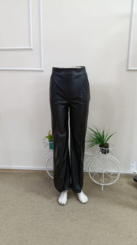Women's High-Waist Faux Leather Wide-Leg Trousers with Pockets, Black, Pack of 6 - Janes - by Peralane - photo 4