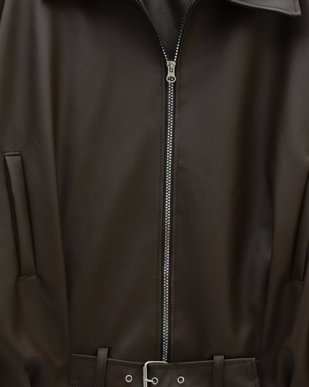 Brown Faux Leather Jacket with Buckle Details - Podyumplus - by Peralane - photo 5