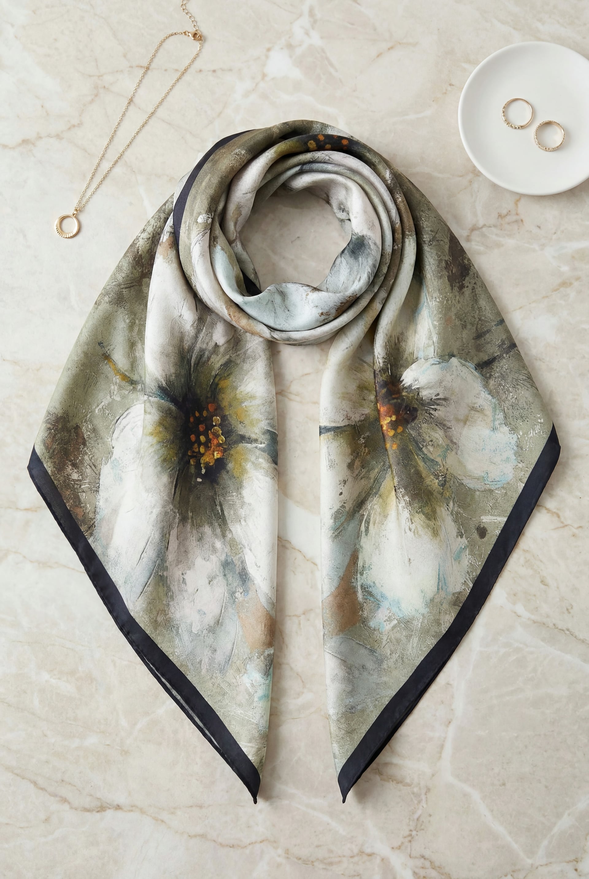 Print Effect Rayon Scarf - Khaki - Podyumplus - by Peralane - photo 3