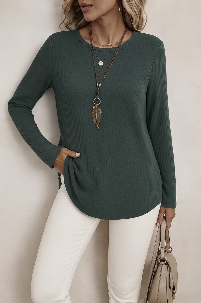 Women's Long-Sleeved Round Neck Back Button Waffle Blouse - Janes - by Peralane - photo 3