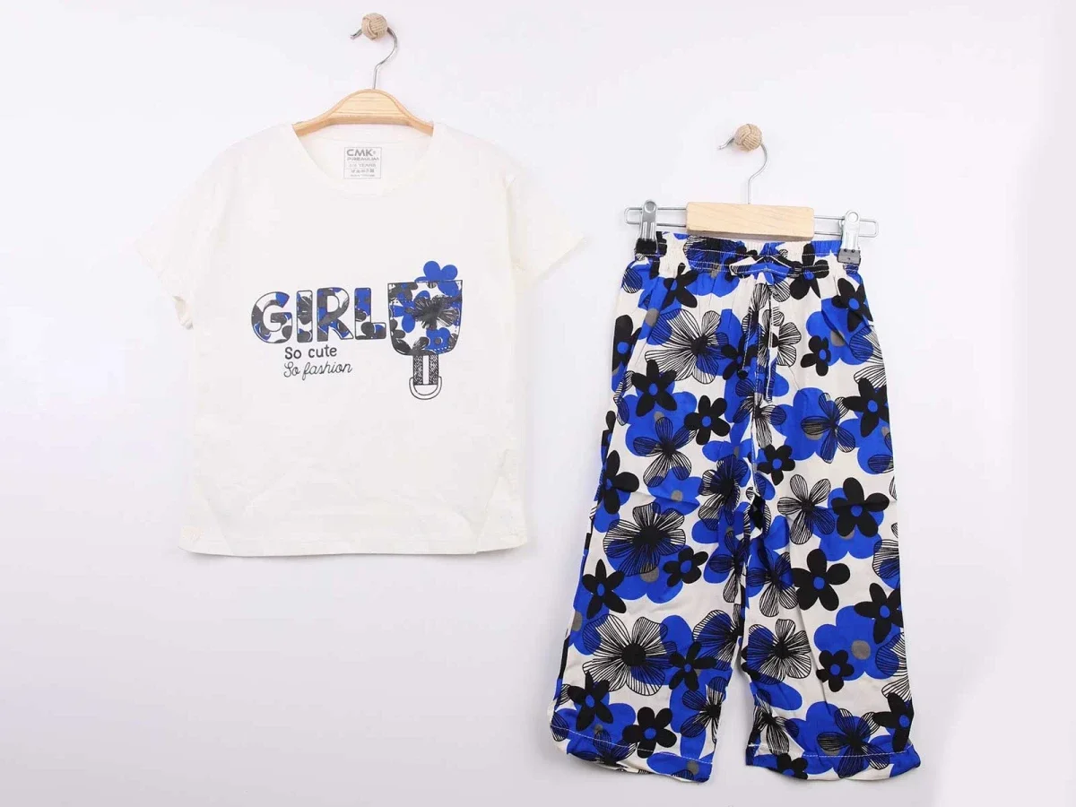 Girls' Printed T-Shirt and Floral Trousers Set - CMK - by Peralane