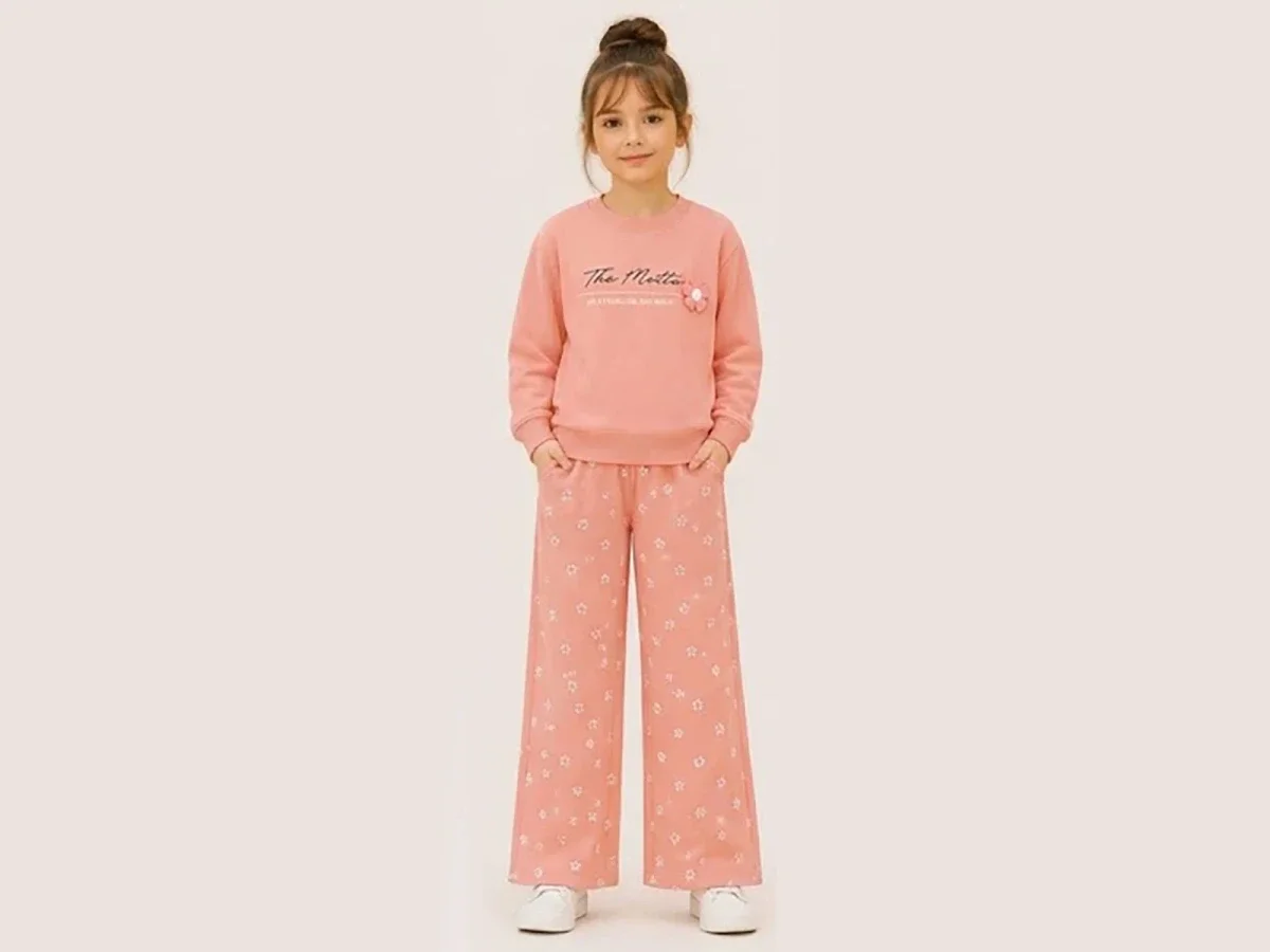 Floral Print 3-Thread Fleece Girls' Loungewear Set - Bittos Kids - by Peralane