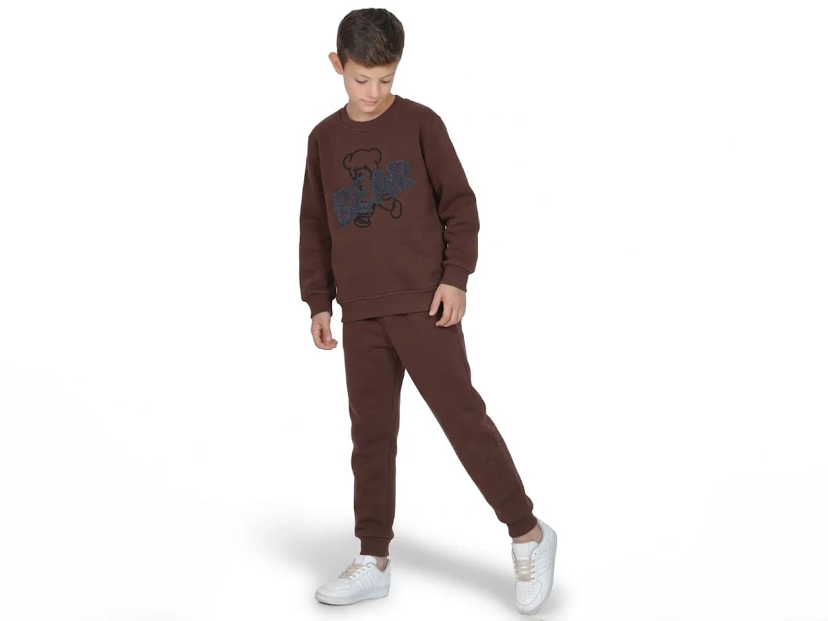 Bear Print 3-Thread Fleece Boys' Tracksuit Set - CMK - by Peralane