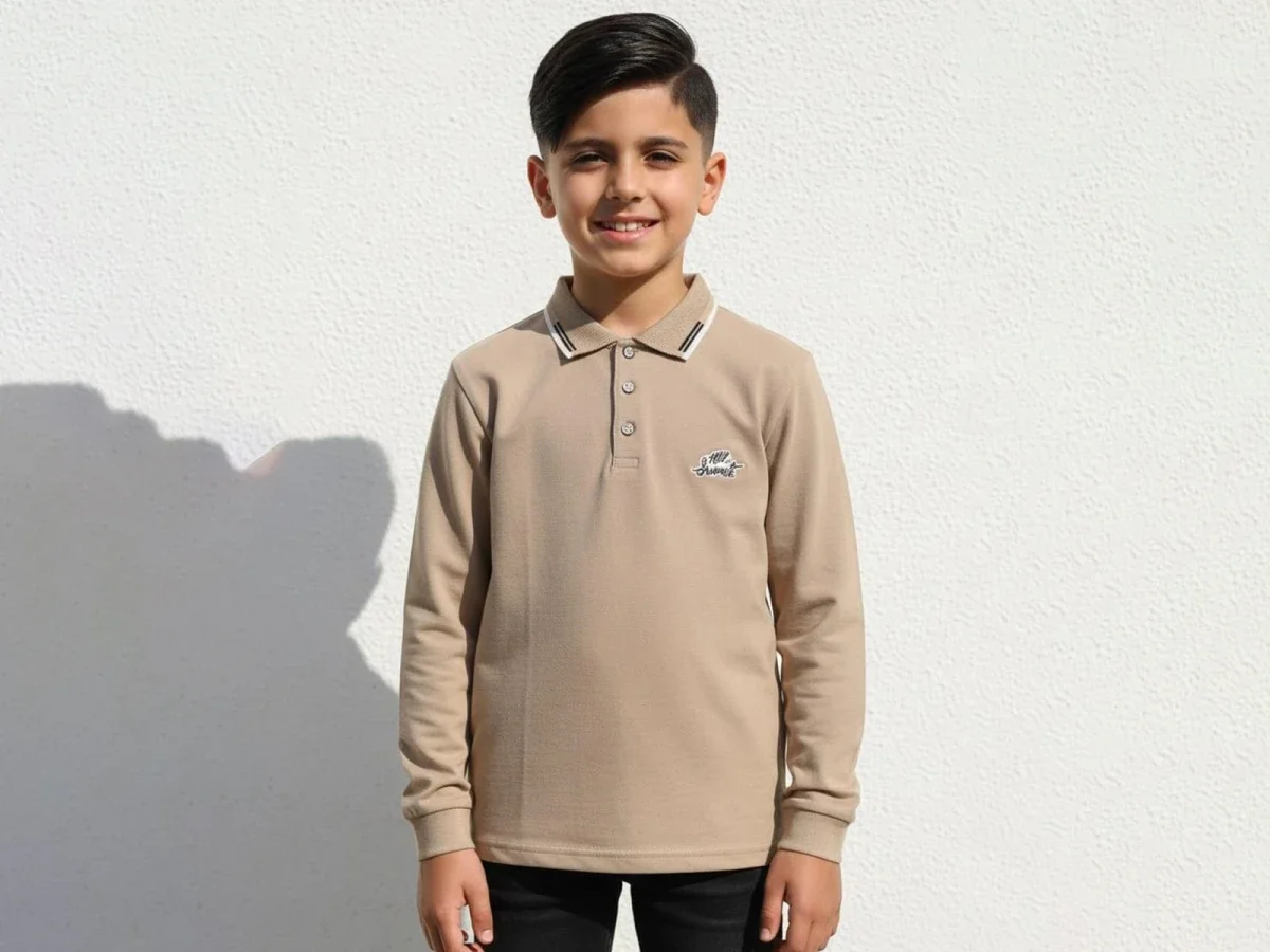 Boys' Classic Sweatshirt with Polo Collar – Light Brown (Pack of 4) - Tanem Kids - by Peralane