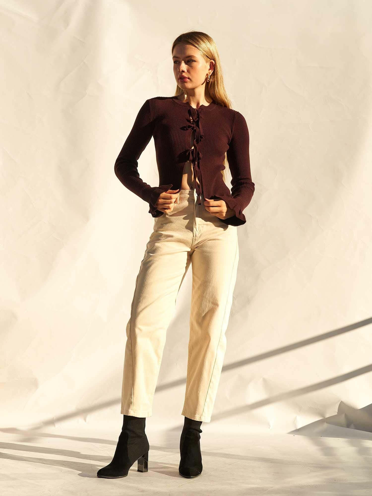 Women's Ribbed Knit Cardigan with Tie Front - Lefon - by Peralane - photo 4