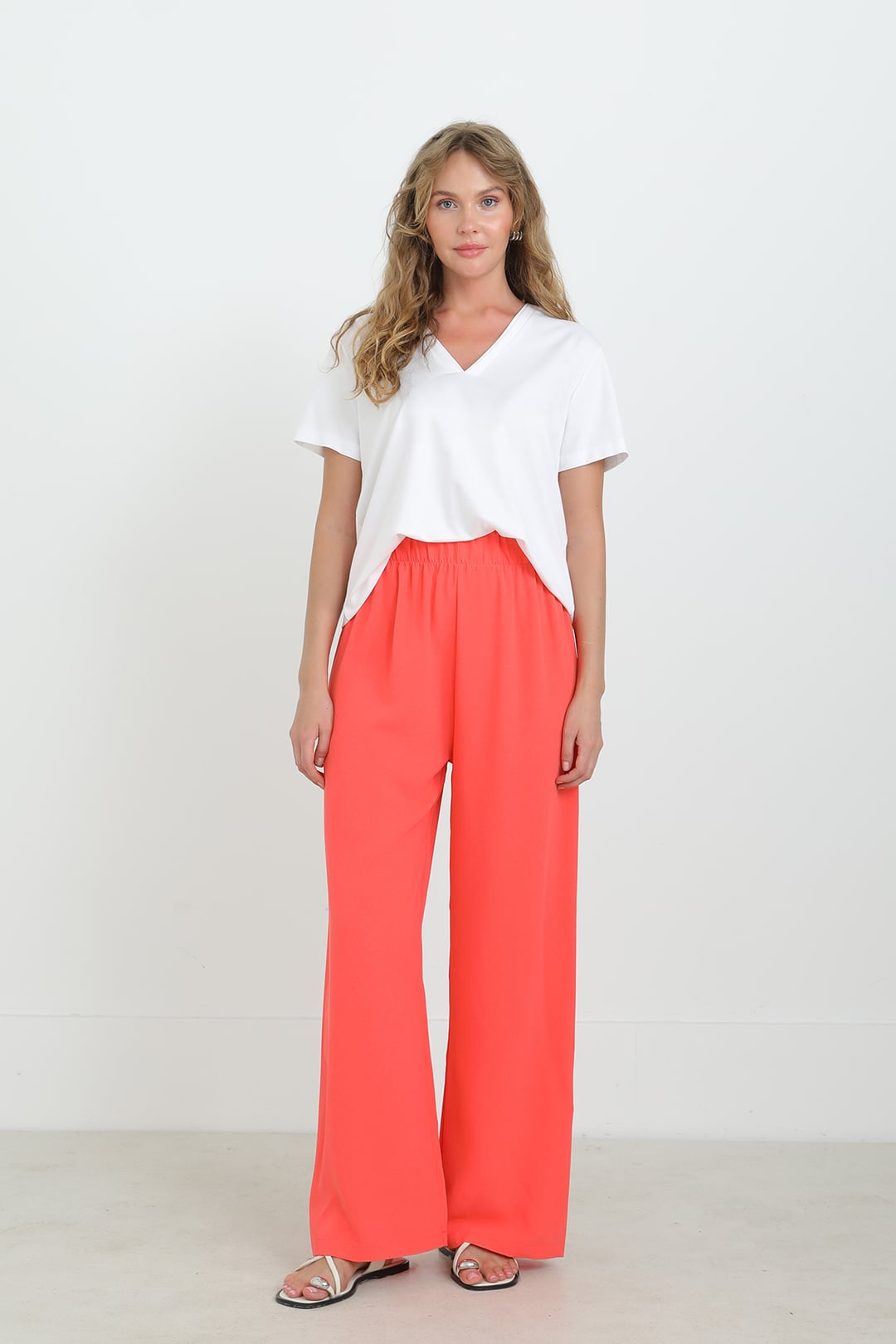 Women's Wide-Leg High-Waist Trousers in Coral - Puane - by Peralane