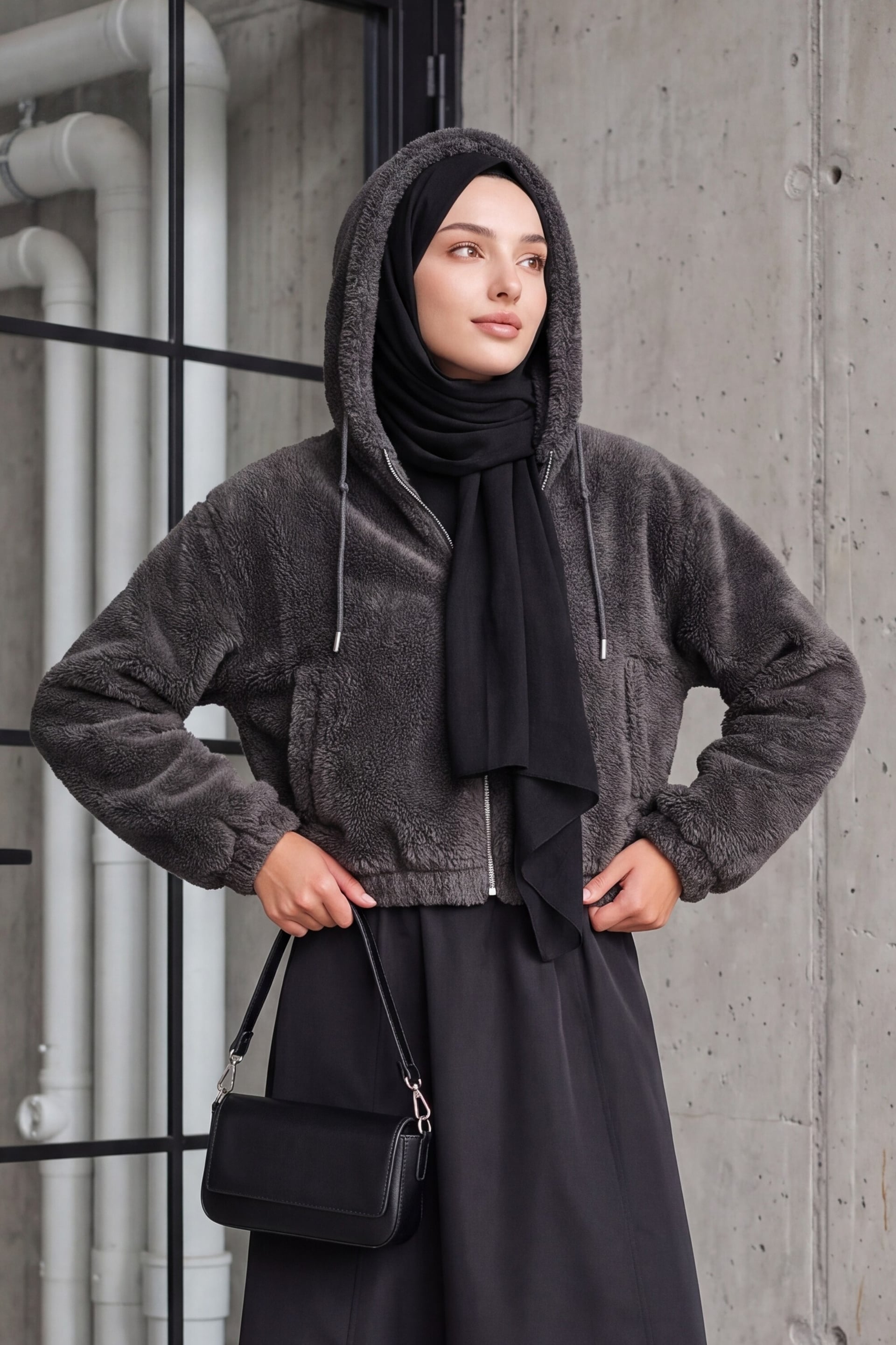 Hooded Plush Crop Jacket - Anthracite - Bigdart - by Peralane - photo 4