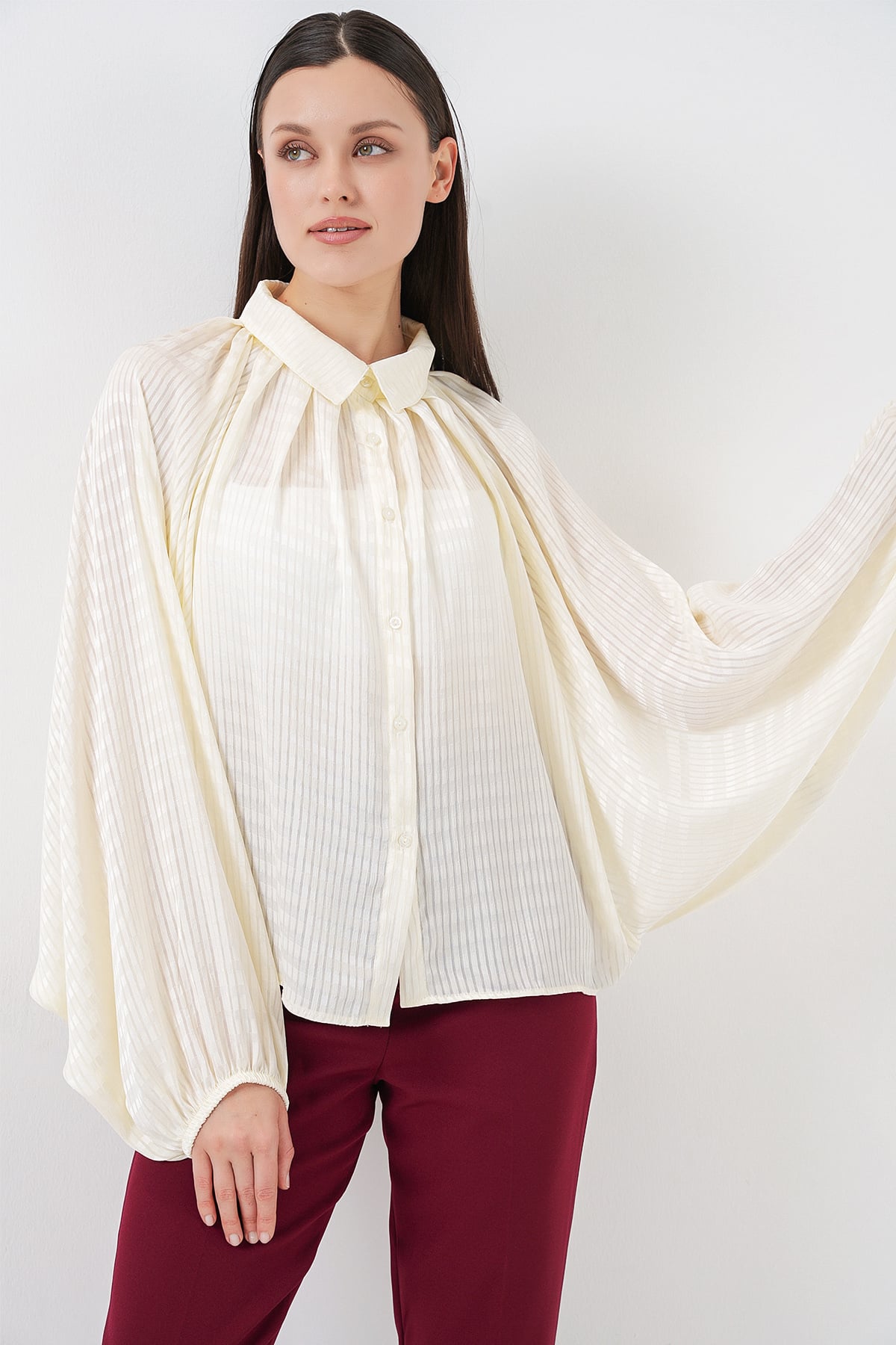 Women's Oversize Batwing Sleeve Blouse 20368 - Ecru - Bigdart - by Peralane - photo 2