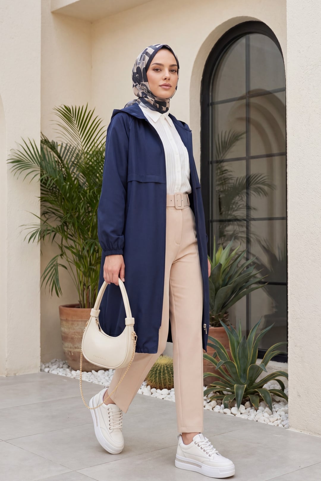 Navy Blue Hooded Full Zip Long Raincoat - Podyumplus - by Peralane - photo 4